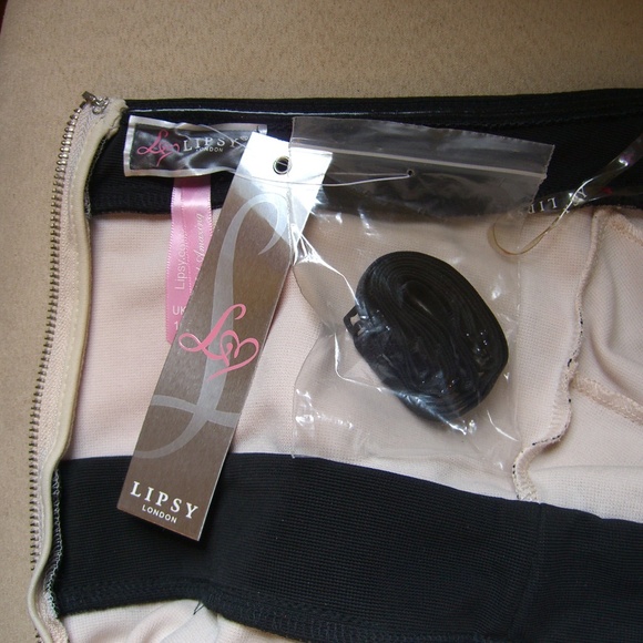 LIPSY BEIGE BLACK LACE STRAPLESS BODYCON DRESS US8 - Picture 5 of 6